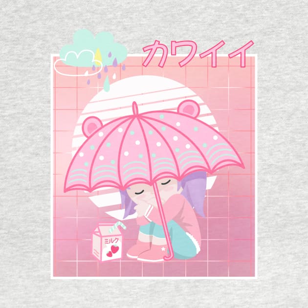 90s Japanese Kawaii Sad Girl Pink Japanese Strawberry Milk by gogo-jr